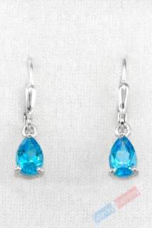 Stříbrné náušnice (Ag 925/1000) s broušeným Swiss Blue topazem QAA, kapky cca 7 x 5 mm, nádherná barva a brus (TP8470U)