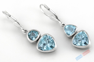 Stříbrné náušnice (Ag 925/1000) s broušenými Sky Blue topazy QAA, závěs cca 18 x 10 mm, krásná barva (TP8471U)