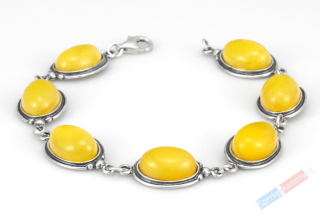 Originální stříbrný náramek (Ag 925/1000) se žlutým jantarem QA, sedm oválků o velikosti cca 17 x 13 mm, "hřejivá síla slunce" (JA1513NS)
