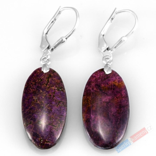 Náušnice z purpuritu QA, stříbro Ag 925/1000, ovály cca 23 x 13 mm, RARITA (PU1212U)