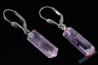 Náušnice z kunzitu QAA, stříbro Ag 925/1000, cca 21 x 6 mm, nádherná barva, RARITA (KT1029U)