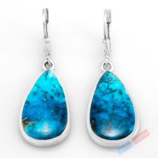Stříbrné náušnice (Ag 925/1000) s arizonským tyrkysem QA, kapky cca 23 x 14 mm, RARITA (TYS9077U)
