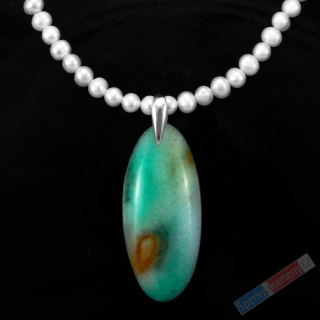 Náhrdelník v boho stylu z bílých sladkovodních perel s přívěskem z Gem Silica QA, stříbro Ag 925/1000, RARITA (PBG1046S)