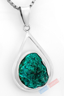 Unisex stříbrný přívěsek (Ag 925/1000) s přírodním dioptasem QAA, kámen cca 23 x 19 mm, nádherná barva, "kámen srdce III", RARITA (DI1544P)