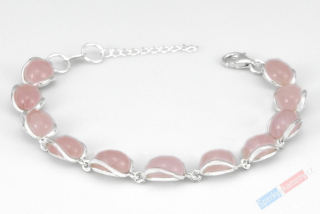 Originální stříbrný náramek (Ag 925/1000) s růženínem QA, jedenáct kamenů o velikosti cca 10 x 8 mm, "šperk pro něžnou vílu" (R1557NS)