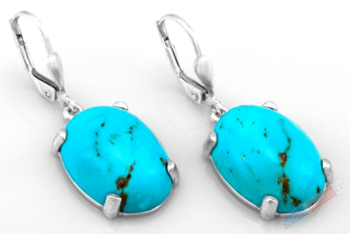 Stříbrné náušnice (Ag 925/1000) s arizonským tyrkysem QA, oválky cca 18 x 13 mm, RARITA (TYS9099U)