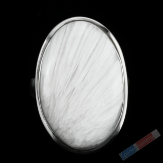Velký stříbrný prsten (Ag 925/1000) s bílým skolecitem QAA, vel. kamene cca 31 x 21 mm, "andělská křídla", VELIKOST 57/58, RARITA (SC2118R)