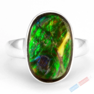 Stříbrný prsten (Ag 925/1000) s amolitem QA, ovál cca 18 x 12 mm, "oslnivá krása pavích per", POUZE VELIKOST 57, RARITA (ALM4001R)