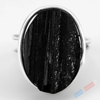 Stříbrný prsten (Ag 925/1000) s přírodním turmalínem skorylem QA, vel. kamene cca 24 x 18 mm, "ochrana před negativní energií", VELIKOST 57/58 (TU8881R)