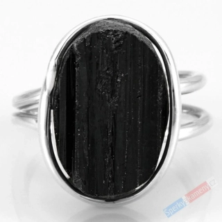 Stříbrný prsten (Ag 925/1000) s přírodním turmalínem skorylem QA, vel. kamene cca 21 x 16 mm, "ochrana před negativní energií", VELIKOST 58/59 (TU7331R)