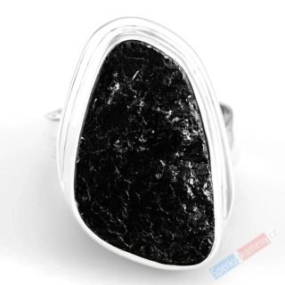 Stříbrný prsten (Ag 925/1000) s přírodním turmalínem skorylem QA, vel. kamene cca 28 x 19 mm "ochrana před negativní energii", VELIKOST 57/58 (TU1538R)