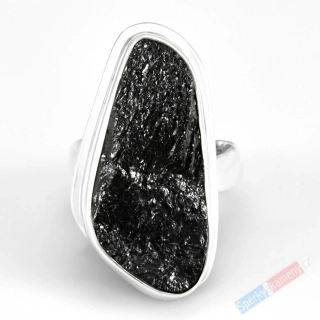 Velký stříbrný prsten (Ag 925/1000) s přírodním turmalínem skorylem QA, vel. kamene cca 34 x 18 mm "ochrana před negativní energii", VELIKOST 57 (TU1572R)