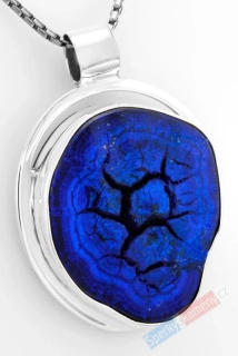 Větší stříbrný přívěsek (Ag 925/1000) s azuritovou růží QAA, obrácená kapka cca 40 x 34 mm, "květ pro krásku v modrém", RARITA (ARK2994P)