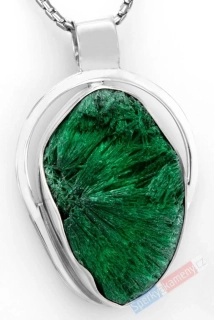 Unisex stříbrný přívěsek (Ag 925/1000) s přírodním malachitem QAA, cca 36 x 28 mm, "zelený samet" (MA1583P)