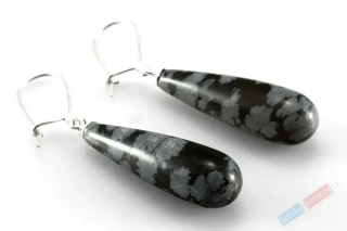 Závěsné náušnice ze sněžného obsidiánu,kapky 25 mm, stříbro Ag 925/1000 (OB250U)