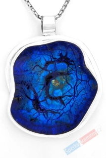 Větší stříbrný přívěsek (Ag 925/1000) s azuritovou růží QAA, cca 42 x 41 mm, "květ pro krásku v modrém", RARITA (ARK4745P)