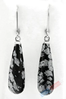 Náušnice ze sněžného obsidiánu QA, stříbro Ag 925/1000, oblé kapky cca 25 x 8 mm (OB5445U)