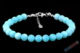 Náramek z hemimorfitu QA (velmi podobný larimaru), kuličky cca 6 mm, stříbro Ag 925/1000, RARITA (HM693NS)