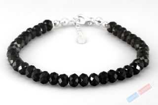 Náramek z broušeného černého spinelu QAA, kuličky cca 3 mm, stříbro Ag 925/1000 (SP4416NS)