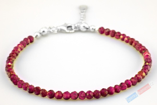 Náramek z broušeného rubínu, mírně nepravidelné kuličky cca 4 mm, stříbro Ag 925/1000 (RU505NS)