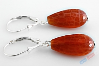 Náušnice z ohnivého achátu, kapky cca 17 mm, stříbro Ag 925/1000, RARITA (ACH3030U)