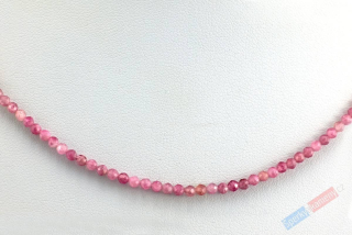 Náhrdelník z broušeného rubelitu QA, kuličky cca 3 mm, stříbro Ag 925/1000, délka cca 46 cm (RB4840B)