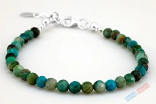 Náramek z chryzokolu QA, brus, kuličky cca 4 mm, stříbro Ag 925/1000 (CHL4540NS)