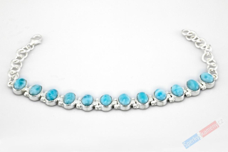 Originální stříbrný (Ag 925/1000) náramek s larimarem QA, 12 oválků o velikosti cca 9 - 10 mm, "šperk princezny z Karibiku" (LR4003NS)