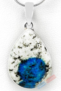 Stříbrný přívěšek (Ag 925/1000) s azuritem v granitu K2, QA, kapka cca 24 mm, RARITA (K24120P)