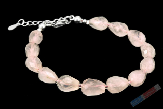 Náramek z broušeného růženínu, stříbro Ag 925/1000, kapky cca 10 mm "něžná krása" (R4540NS)