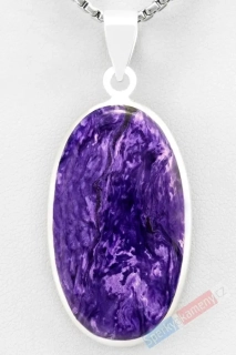 Stříbrný přívěsek (Ag 925/1000) s čaroitem QAA, ovál cca 36 x 22 mm, nádherné probarvení (CA9085P)