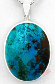 Větší stříbrný přívěsek (Ag 925/1000) se šatukitem QAA, ovál cca 46 x 36 mm, "pohled z vesmíru na naši Zemi", RARITA (SH2117P) 