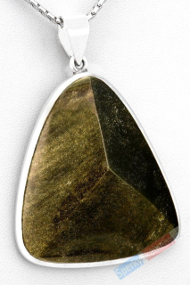 Větší unisex stříbrný přívěsek (Ag 925/1000) s broušeným zlatistvým obsidiánem QAA, cca 45 x 40 mm (OB1392P)