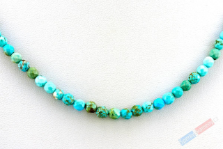 Náhrdelník z brouš. arizonského tyrkysu QA, stříbro Ag 925/1000, mírně nepravidel. kuličky cca 4 mm, délka cca 45 cm a prodluž.řetízek, RARITA (TYS7261B)