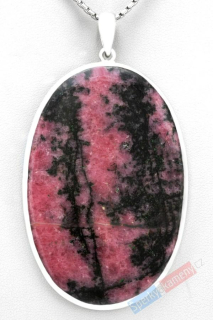 Extra velký stříbrný přívěsek (Ag 925/1000) s rodonitem QA, ovál cca 64 x 43 mm, krásná výrazná barva (RO1573P)