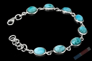 Originální stříbrný náramek (Ag 925/1000) s larimarem QA, osm oválků cca 11 x 9 mm, RARITA (LR4001NS)