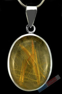 Stříbrný přívěsek (Ag 925/1000) se sagenitem QA, ovál cca 29 x 23 mm, RARITA (KRS1029P)